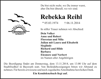 Anzeige von Rebekka Reihl von Nordbayerischer Kurier